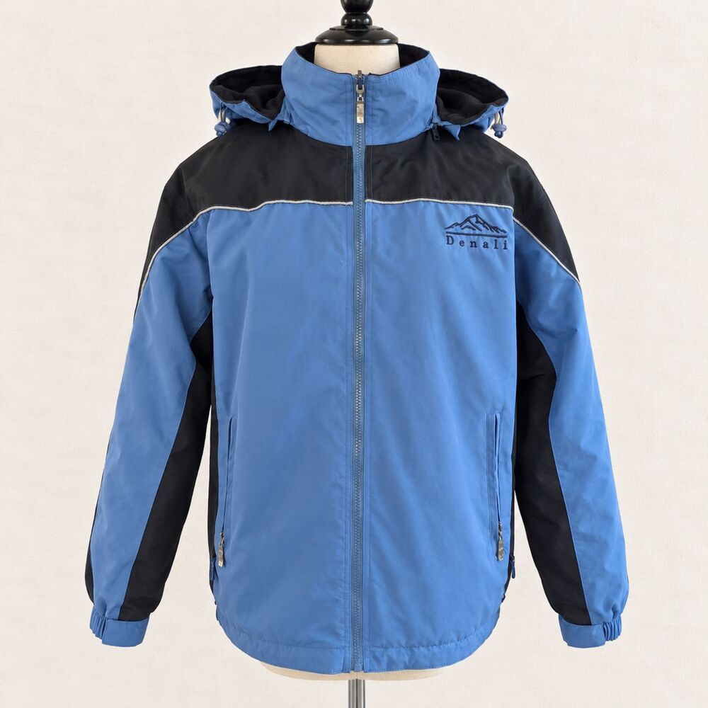 Denali Mens Blue Black Hooded Reversible Jacket Windbreaker Fleece No size tag